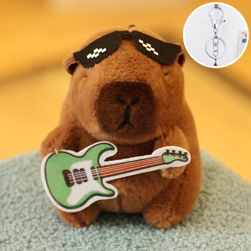 Guitar Kapibala Plush Toy Cartoon Capybara Pendant Soft Stuffed Doll Keychain Car Key Ring Backpack Bag Decor