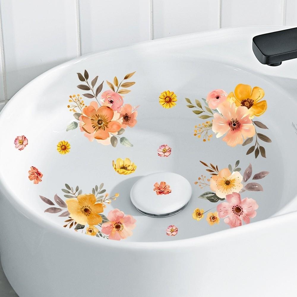 Flower Self-Adhesive Watercolor Floral Stickers Floral Design Home Ornament Bathroom Stickers Ceramic Tile Stickers Wall