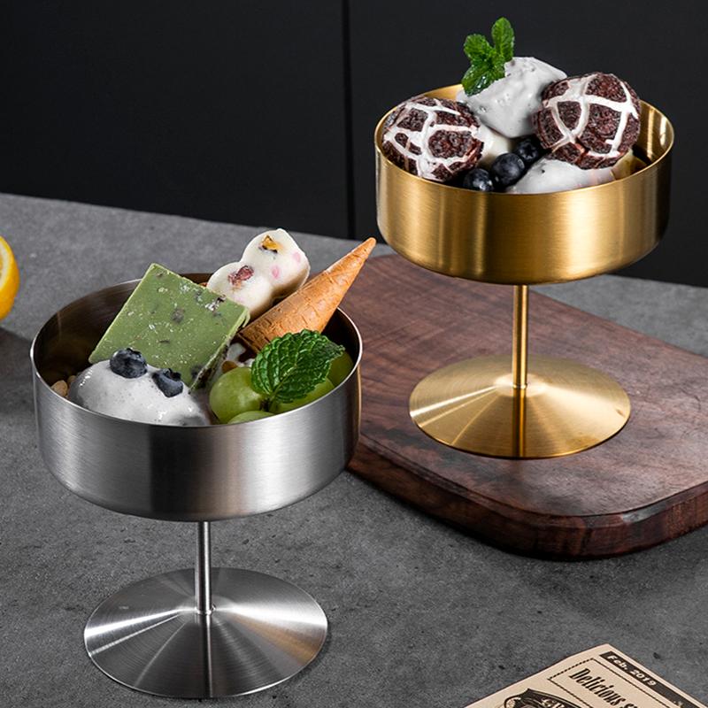 1Pc High Footed Easy To Clean Pudding Cafe Dessert Cup Hotel Stainless Steel Fruit Ice Cream Bowl