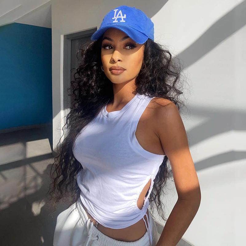 

Women Casual Close-fitting Vest Summer Streetwear Solid Color Hollow Out Round Collar Tank Tops Sexy Lace Up Crop Tops Clubwear M білий