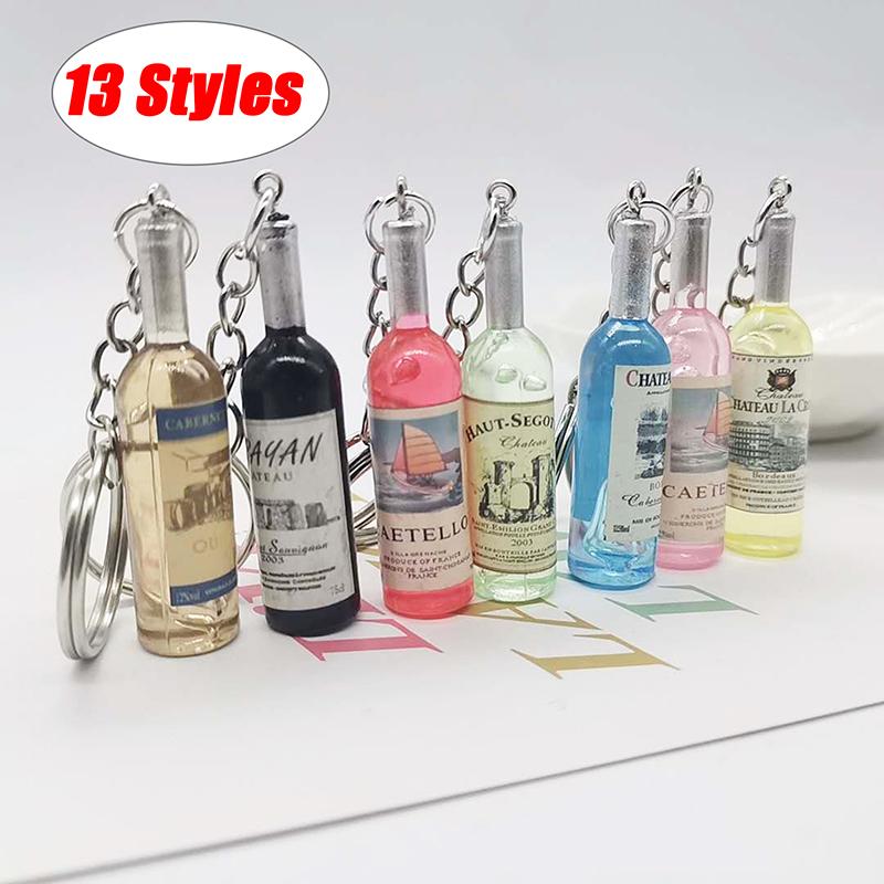 Acrylic Beer Wine Bottle Keychain Various Car Bag Key Ring Pendant Gift
