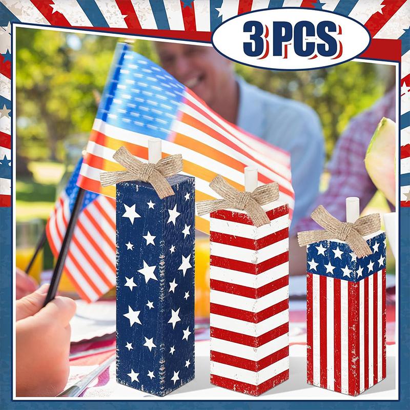 1PC Home Ornaments Wooden Tabletop Decorations American Flag Crafts Wood