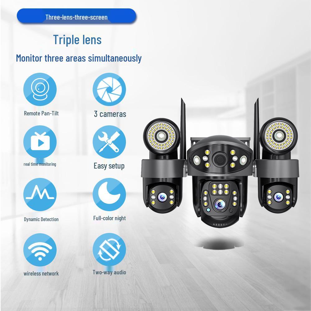 

V380 Solar-Powered Outdoor Waterproof Camera with Dual Light and Tri-Screen Bullet & Dome Integration WiFi English Version (No Memory Card)