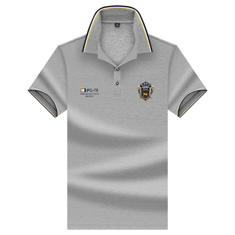 

Мужская летняя новая однотонная мужская рубашка-поло с жемчужной сеткой и лацканами с вышивкой и короткими рукавами XXXXL серый