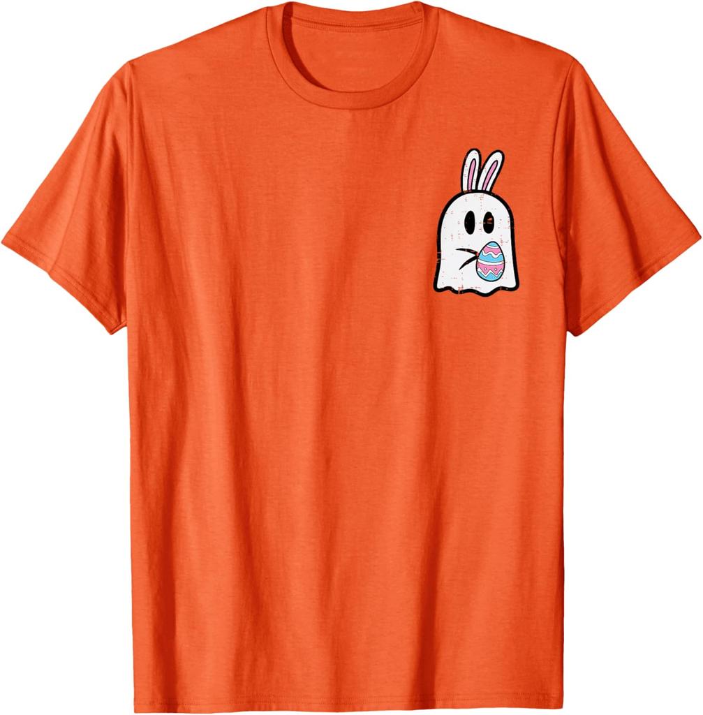 Easter Ghost Bunny Pocket Funny Egg Graphic Tee Soft Cotton Casual T-Shirt for Men Women