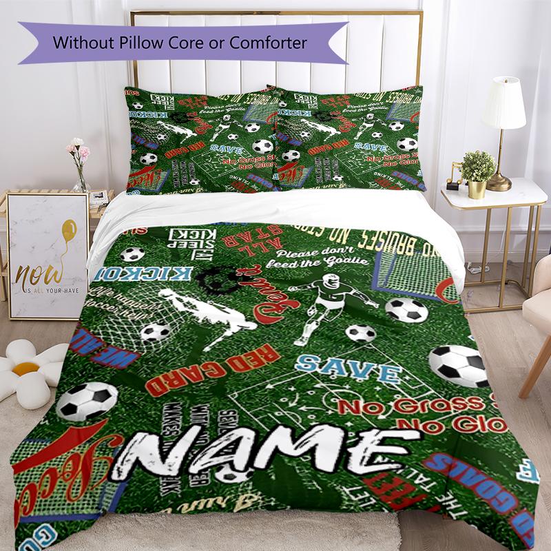 3pcs Custom Name Soccer Bedding Set Duvet Cover Closure Includes 1 Duvet Cover & 2 Pillowcases, Soft and Comfortable for All Seasons.