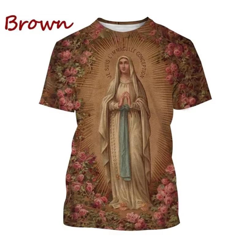 T-shirt Imprimé 3D Vierge Marie Déesse de la Miséricorde de Pâques Chrétien Béni Jésus Dieu T-shirt Style Féminin Vêtements Hauts à Manches Courtes T-shirt
