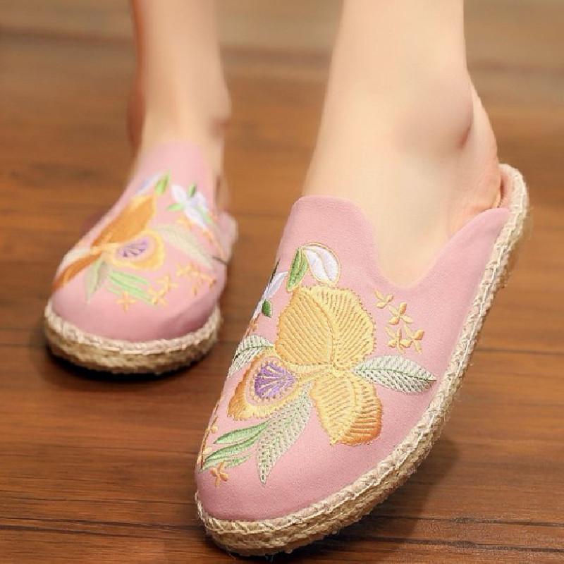 

Мода Мода Вышитые вручную цветы Плоские сандалии Женские Дышащие Легкие Туфли Мэри Джейн Элегантный Комфорт Нескользящая Обувь 35 розовый