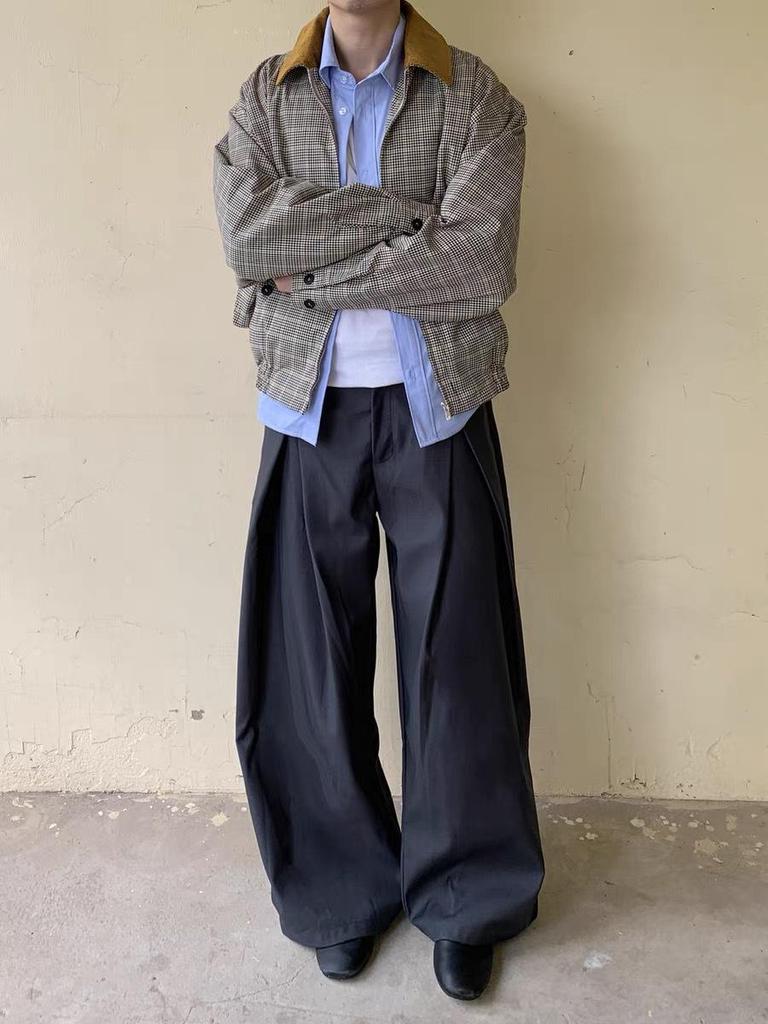 Premium Prince of Wales Check Corduroy Harrington Jacket with Contrasting Collar for Versatile Old Money Style Commuting.