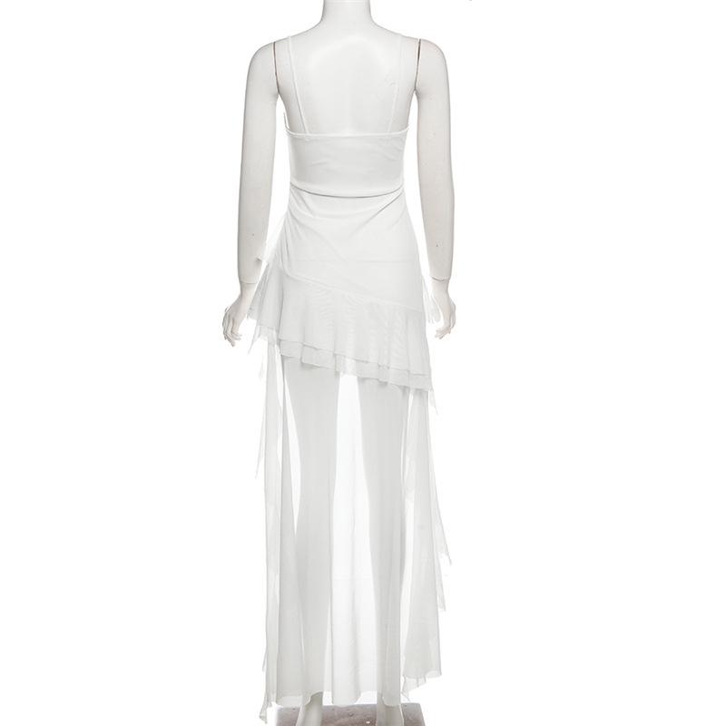 European-American Style 2024 Summer Solid Color Slim High-Waist One-Shoulder Spaghetti Strap Dress