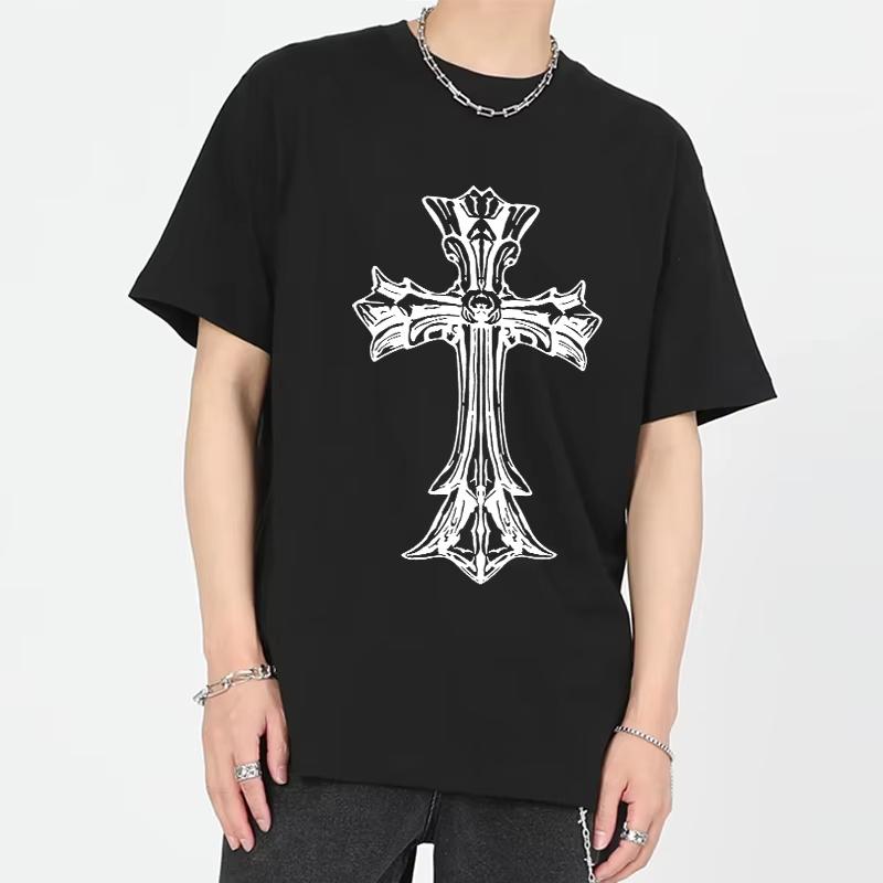 2025 New Summer Men's Offset Printing Flower Easter Horror Cross Men's Casual Loose Short Sleeved T-shirt