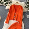 Winter Strickwaren Damen Anzüge Langarm Diamantknöpfe Oberteile+Freizeithosen mit weitem Bein Locker Warme Pullover-Sets