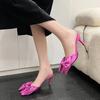 Women's Fashion Slippers  Butterfly-knot Pointed Toe Thin Heels Shoes Women Dress Party Fashion Korean Style Zapatillas De Mujer