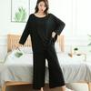 Large Size Home Suits Women Spring Autumn Loose Long-sleeved Pajamas Two-piece Set Nine-point Wide Leg Pants Pijama Sleepwear Femme