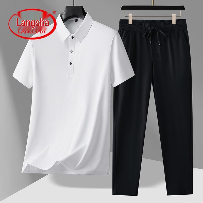 LangSha Men's Ice Silk Short Sleeve Polo Set