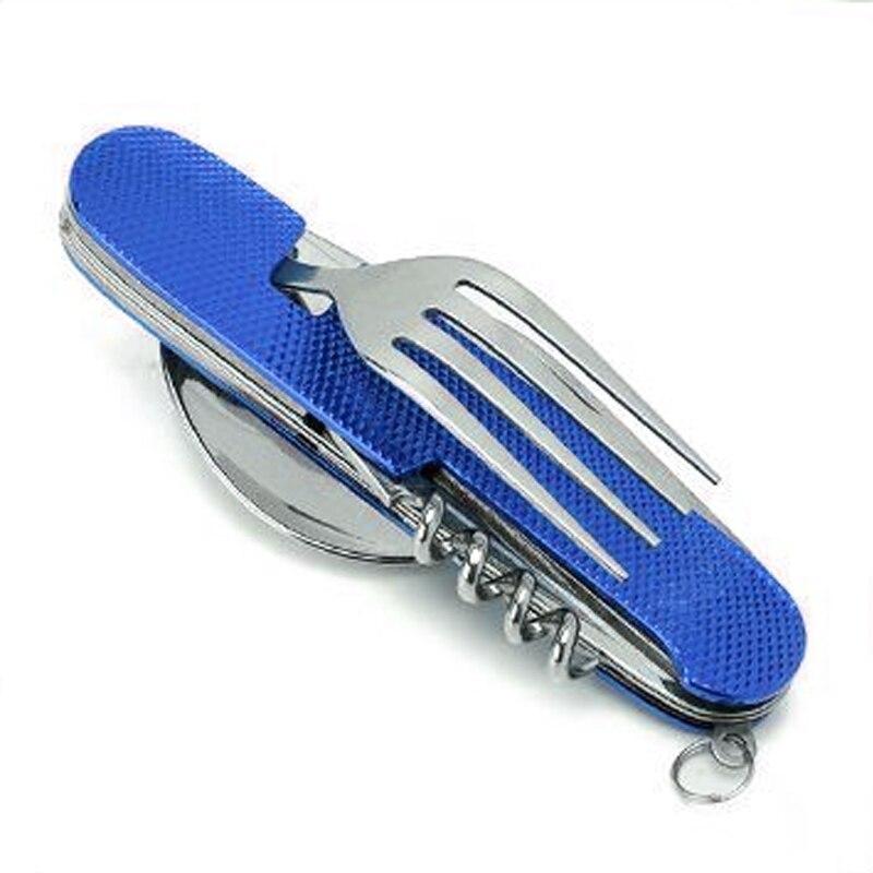 

1 шт. Складной столовый нож, ложка, вилка, столовая ложка 4 в 1, открывалка для бутылок из нержавеющей стали, складной нож для фруктов и походов синий