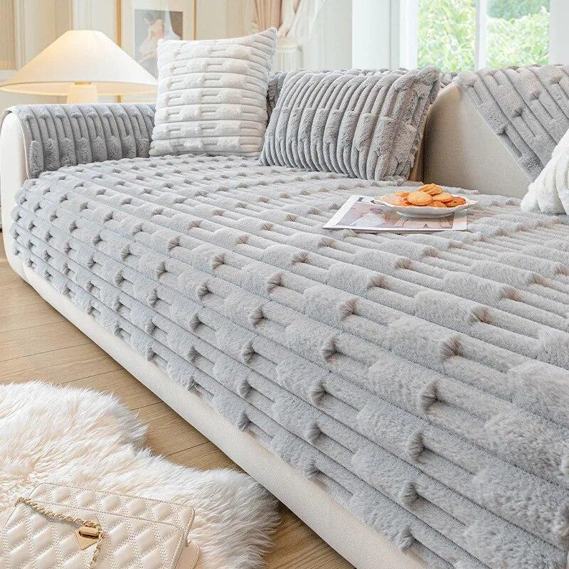 Winter Sofa Cover Thicken Plush Non-Slip Couch Cushion for Living Room  Universal Soft Sofa Cover Back Towel Sectional Sofa Mat