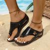 Mode Damen Sandalen Keilabsatz Plateau Pantoletten Zehensteg Orthopädische Sandalen mit Fußgewölbeunterstützung PU-Leder Rutschfest Weiche Schuhe Flip Flops
