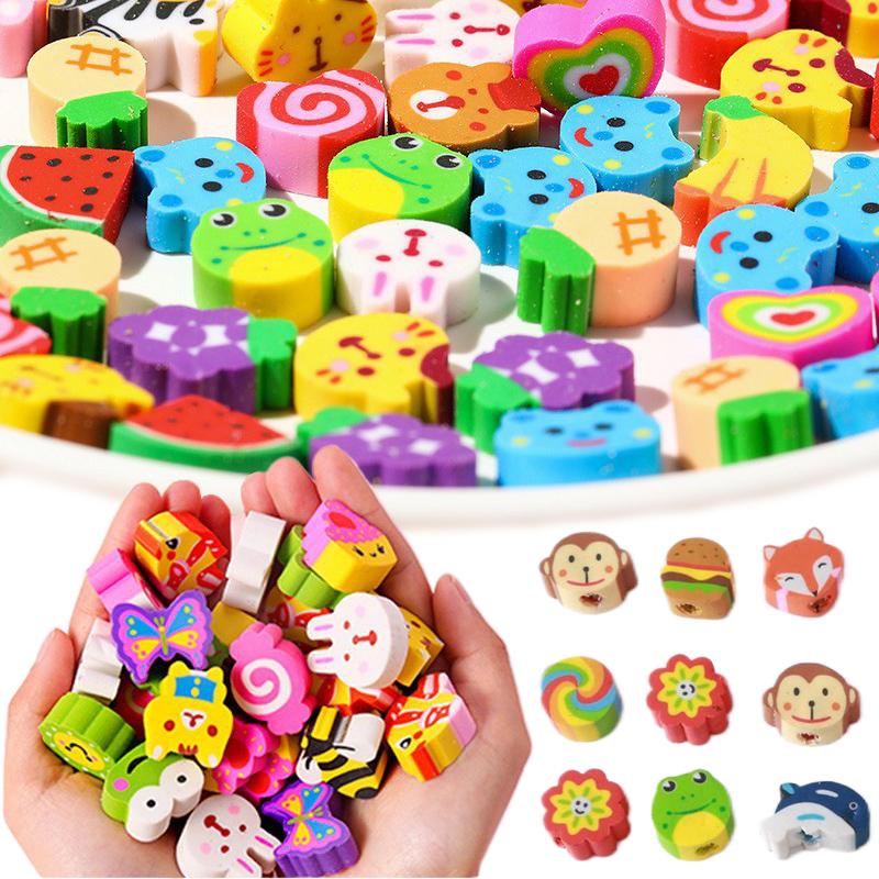20~100pcs Mini Cartoon Eraser TPR Children Day Gifts Party Favors Competition Prize Fruits Animals Number Christmas Style TMZ