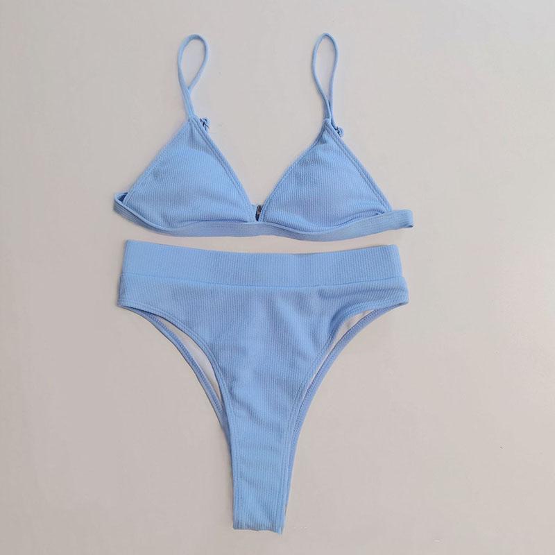 

Бикини, сплошной пуш-ап, мягкий бюстгальтер на бретелях, купальник с высокой талией, бандажный женский купальник, женский купальник L синий