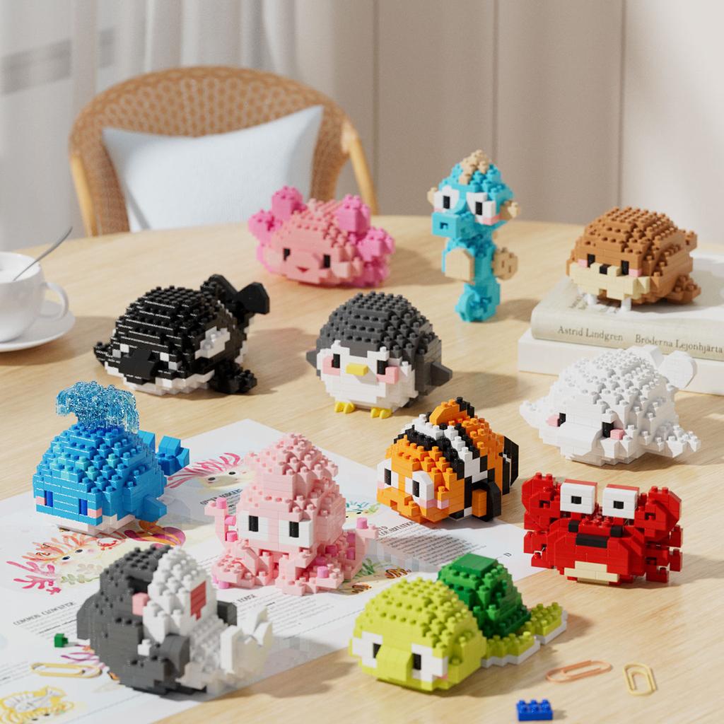 Penguin Sea Animals 3d Constructor Model Building Set Fish Mini Bricks Building Blocks Toy for Children Girls 7 to 10 Year Gifts