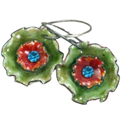 Vintage Silver Color Green Flower Blue Stone Carving Dangle Earrings for Women Jewelry