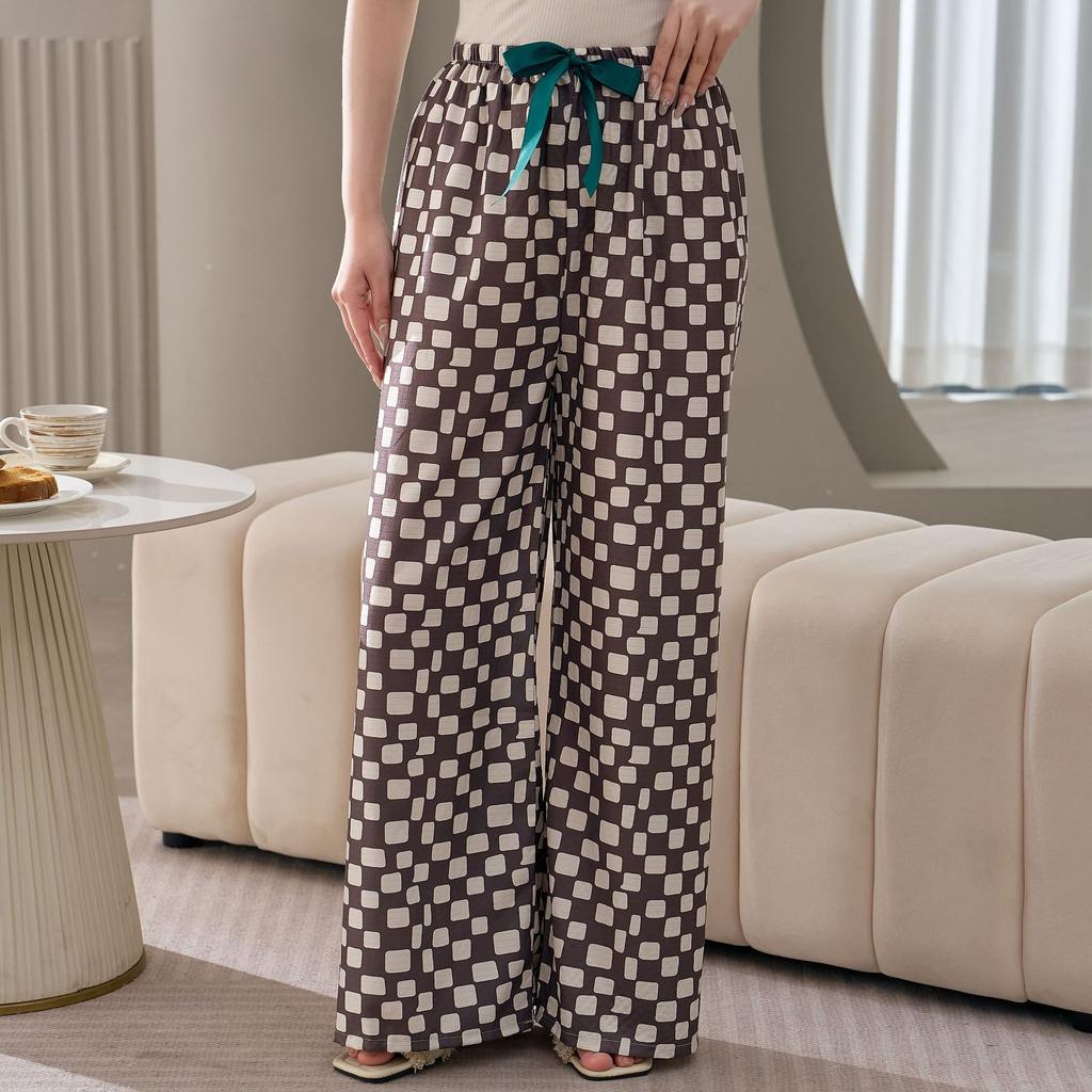 Cotton Silk Family Spring and Autumn Women's Cotton Silk Pajama Pants Wide-leg Pants Thin Artificial Cotton Can Be Worn Outside Casual Home Pants