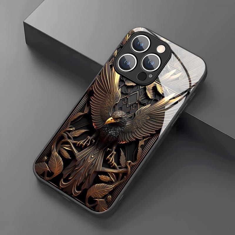 Phone Case For iPhone 17 Pro Max 11 12 13 14 15 16 Pro 17Air 16E 7 8 16 Plus XR XS X Luxury Eagle Pattern Tempered Glass Cover