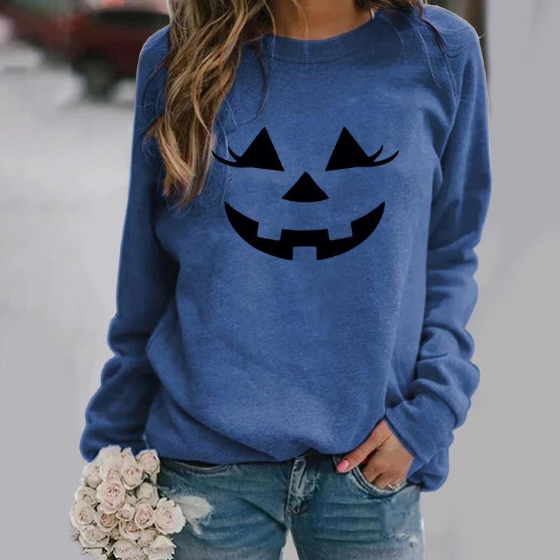 Niedliches Kürbisgesicht Damen Langarm Neuer Mode Pullover Herbst Lässig Komfort Kürbisgesicht Sweatshirt Pullover