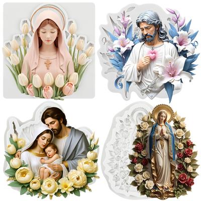 Molde de Silicona Jesús Virgen María Familia de Jesús Moldes de Fondant Herramientas para Decorar Pasteles Pastel Temático Postre Decorado Molde para Caramelos de Chocolate