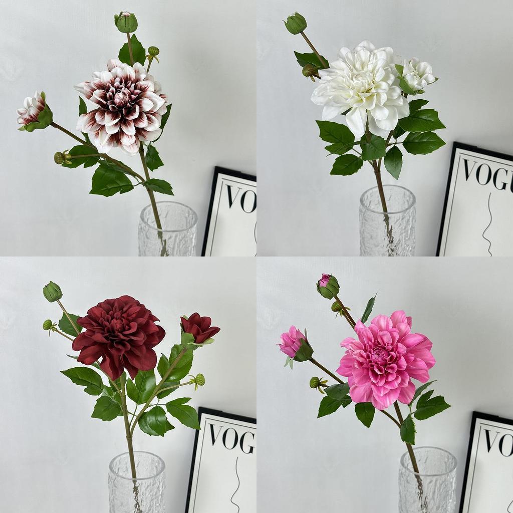 Wedding Flower Artificial 3head 3d Dahlia Silk Fabric Event Decor Photography