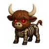 Halloween Skeleton Highland Cow Statue Spooky Red Eyes Highland Cattle Figurine Sculpture Home Office Desktop Decoration Ornament