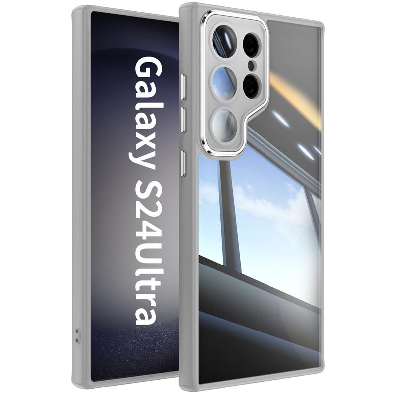 For Samsung Galaxy S24 S23 FE Plus Ultra Metal Armor Back Transparent Tempering Shell Full Cover With Lens Film Super Anti-drop Case Protector