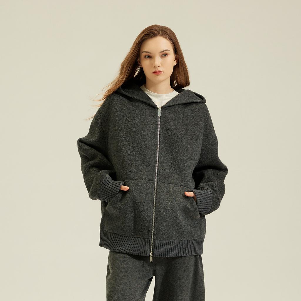Autumn and Winter Hooded Coat Alpaca Wool Coat Woolen Small Wool Coat Women's Double-sided Woolen Coat