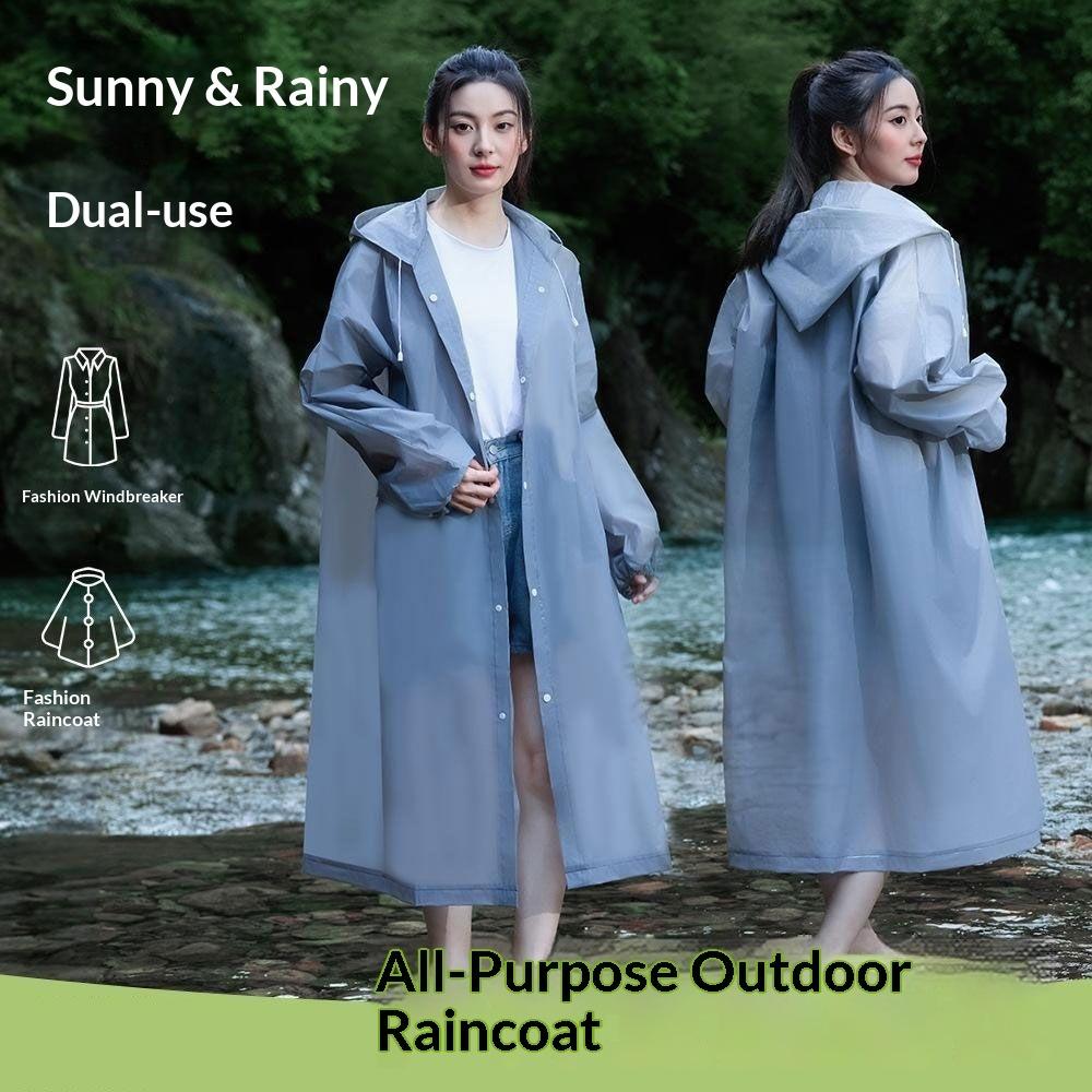 EVA Reusable Long Rain Poncho - Thick Adult Raincoat for Outdoor Hiking, Travel, Cycling and Camping