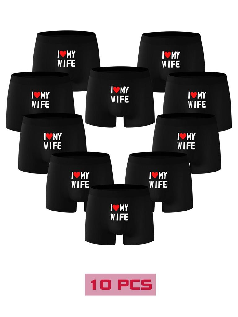 TK Men's European Size Personality Print Boxer Briefs - "I Love My Wife" Design