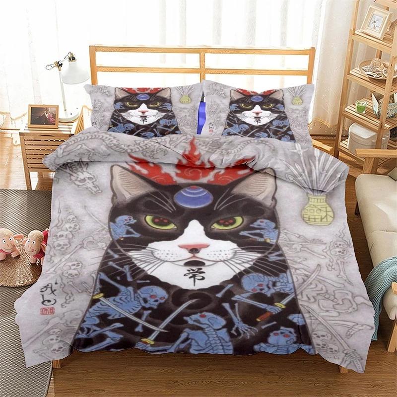 Phechion Samurai Cat Tattoo 3D Print Bedding Set Duvet Covers Pillowcases One Piece Comforter Bedding Sets Bedclothes Bed K580