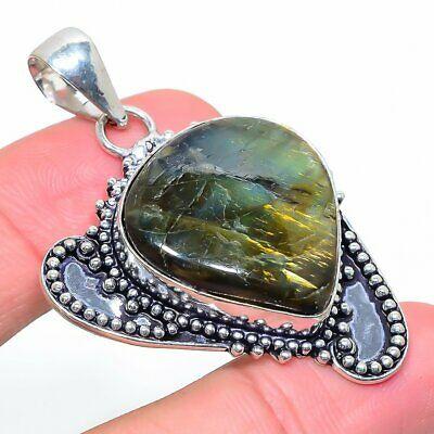 

Natural Labradorite Gemstone Handmade 925 Sterling Silver Pendant 2.09 O3h23