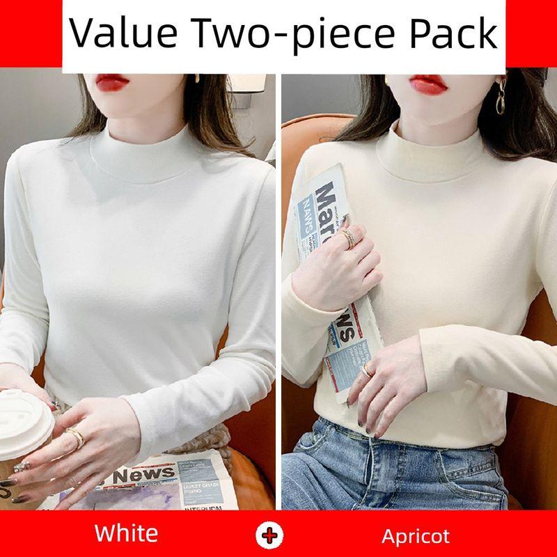 Anti-Static Pure Cotton Large Size Half-High Collar Base Shirt for Women in Autumn and Winter, New Slim-Fit T-Shirt for Layering