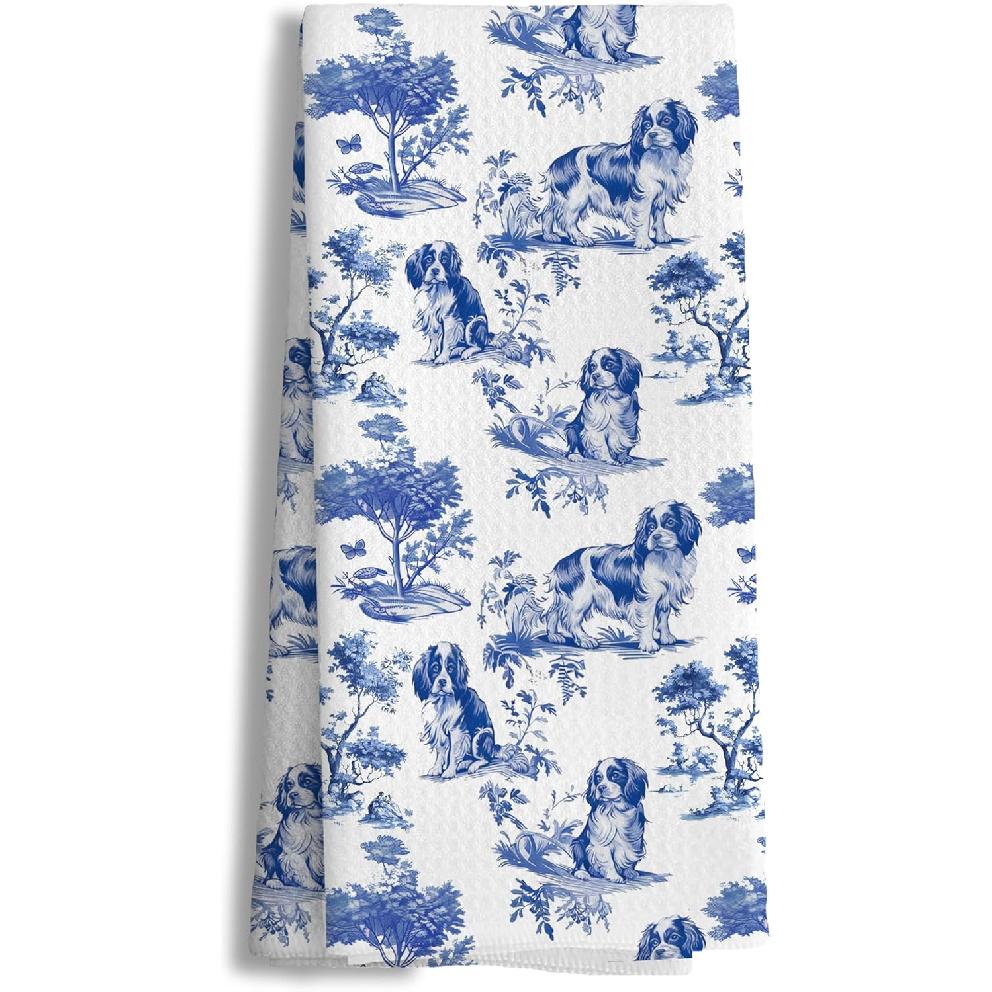 efgthyjdh032 Blue and White Chinoiserie Golden Retriever Decor Decorative Kitchen Towels, Golden Retriever Lover Gifts Hand Tea Towels for Bathroom, Blue and White-1