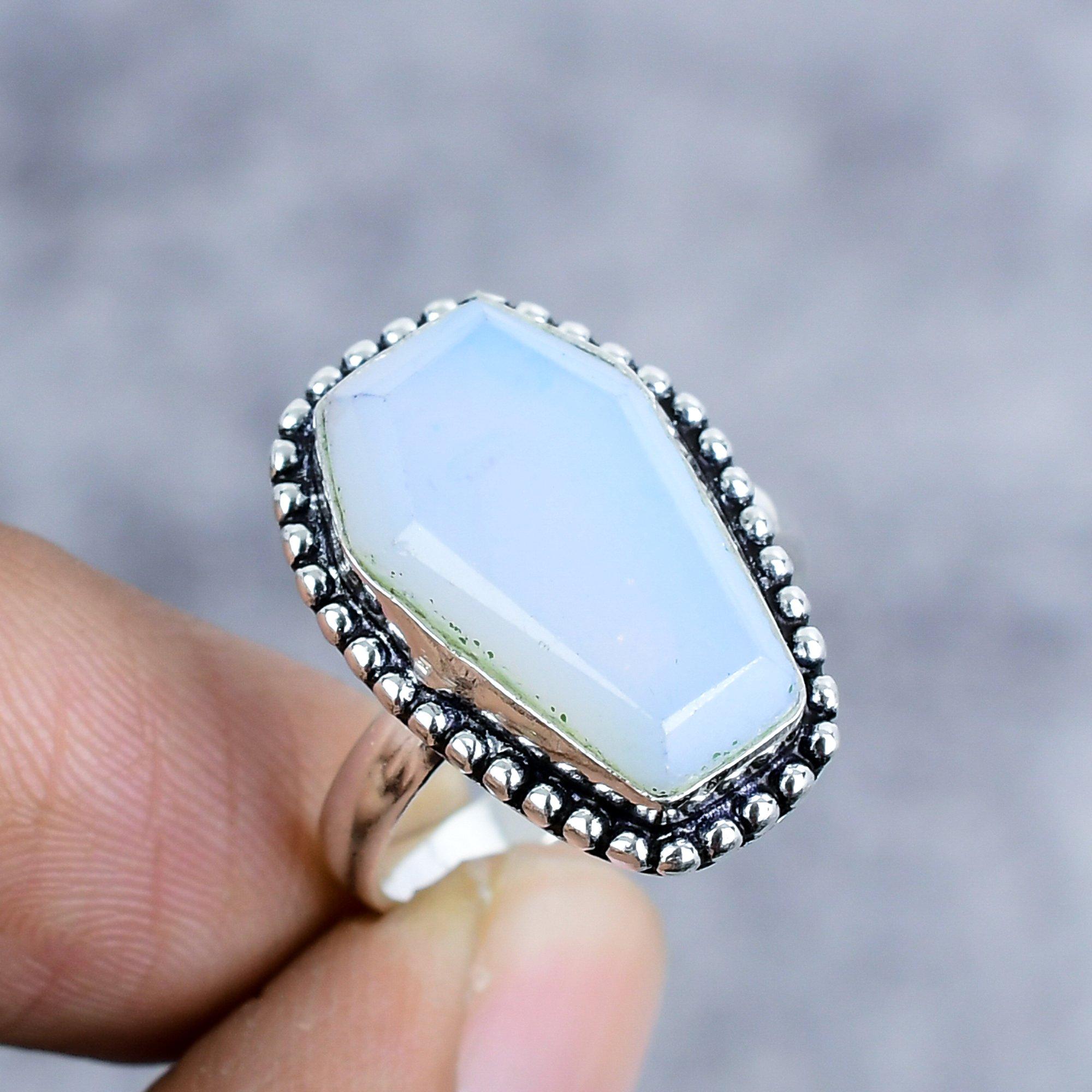 

Milky Opal Gemstone Handmade 925 Sterling Silver Jewelry Ring Size 9 M-2575