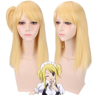 Peluca larga y recta de 45 cm para cosplay de Anime Fairy Tail Lucy Heartfilia, disfraz dorado, cabello sintético resistente al calor, pelucas de cosplay para mujer