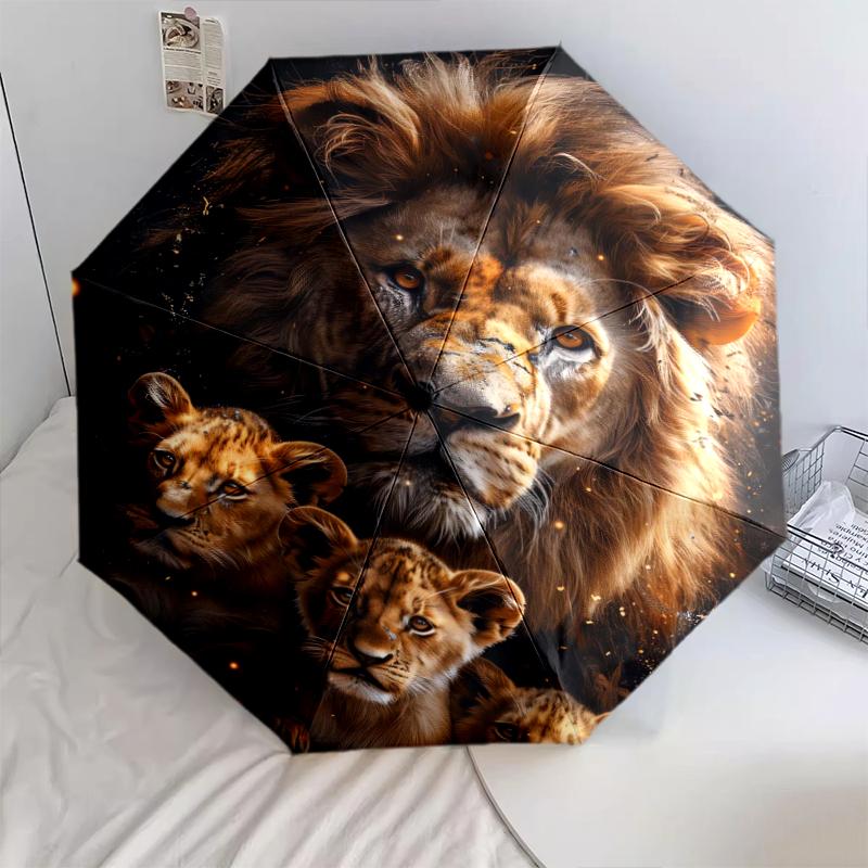 1 PC Automatic Folding Umbrella - Fierce Lion Pattern, Portable & Foldable Design with 8 Ribs, Christmas Birthday Gifts