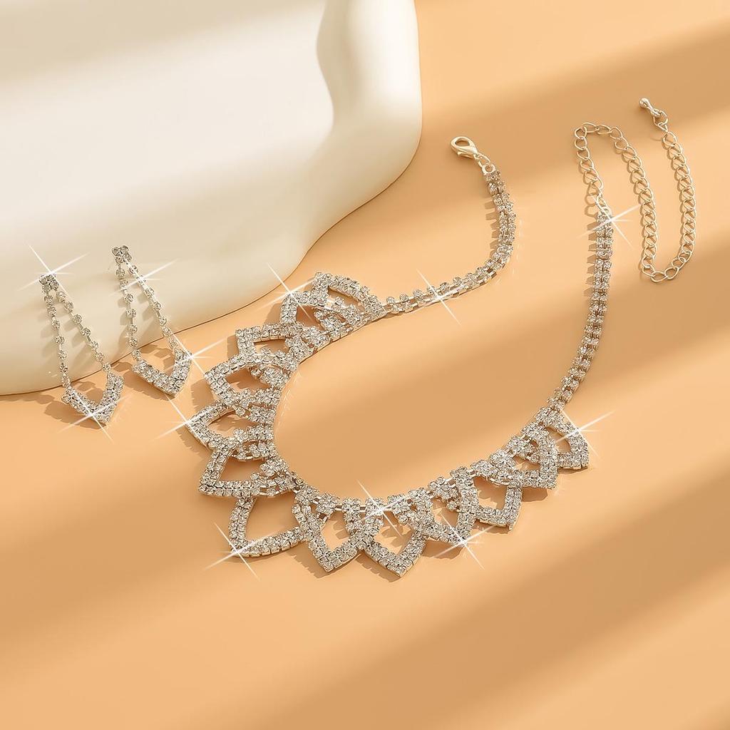 Ensemble Collier et Boucles d'Oreilles Strass Mode Européenne et Américaine pour Soirée Femme
