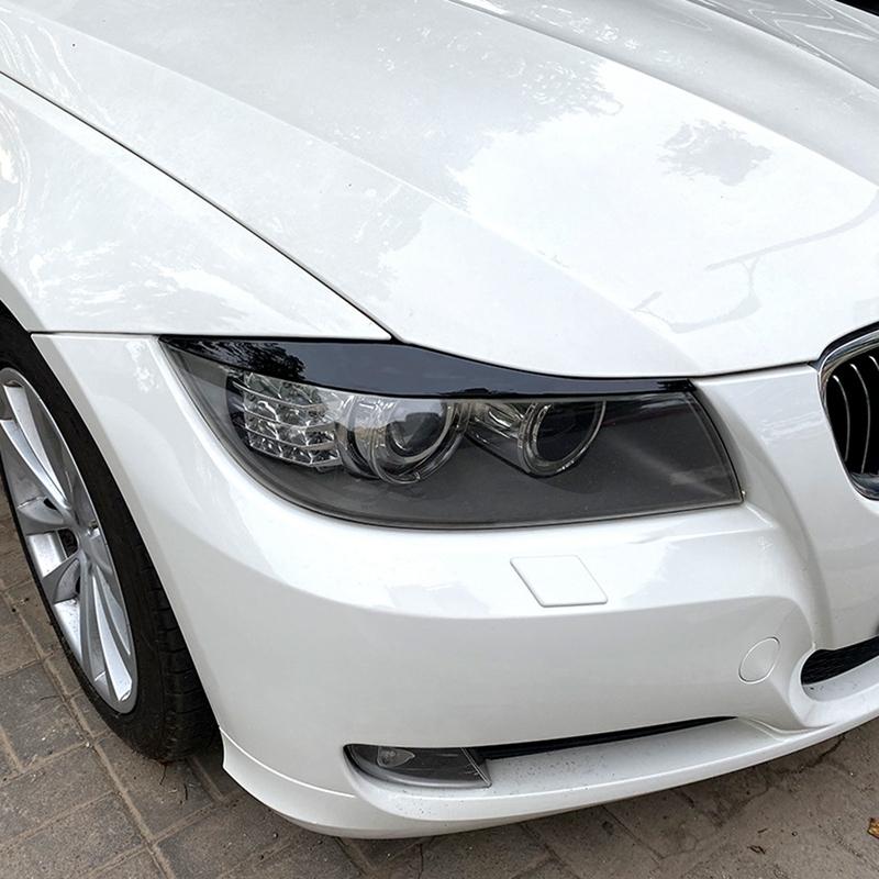 For BMW 3-Series E90 E91 320I 330I 2005-2012 Front Headlight Cover Garnish Strip Eyebrow Cover Trim Sticker Glossy Black