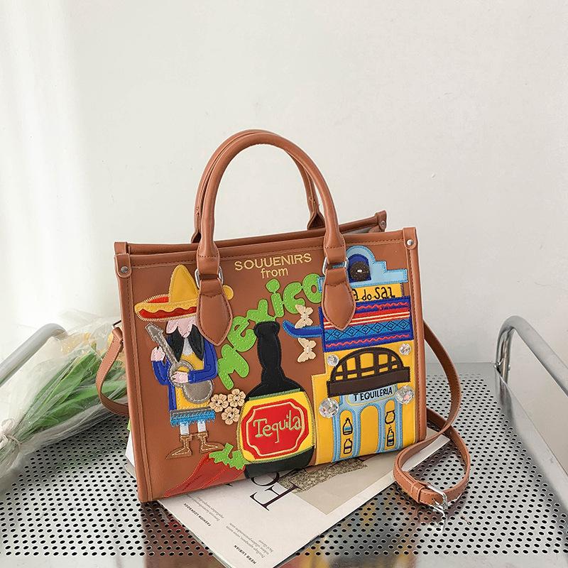 Borsa di Grande Capacità - Borsa a Mano/a Spalla Tote in Stile Vintage - Borsa Monospalla di Nicchia
