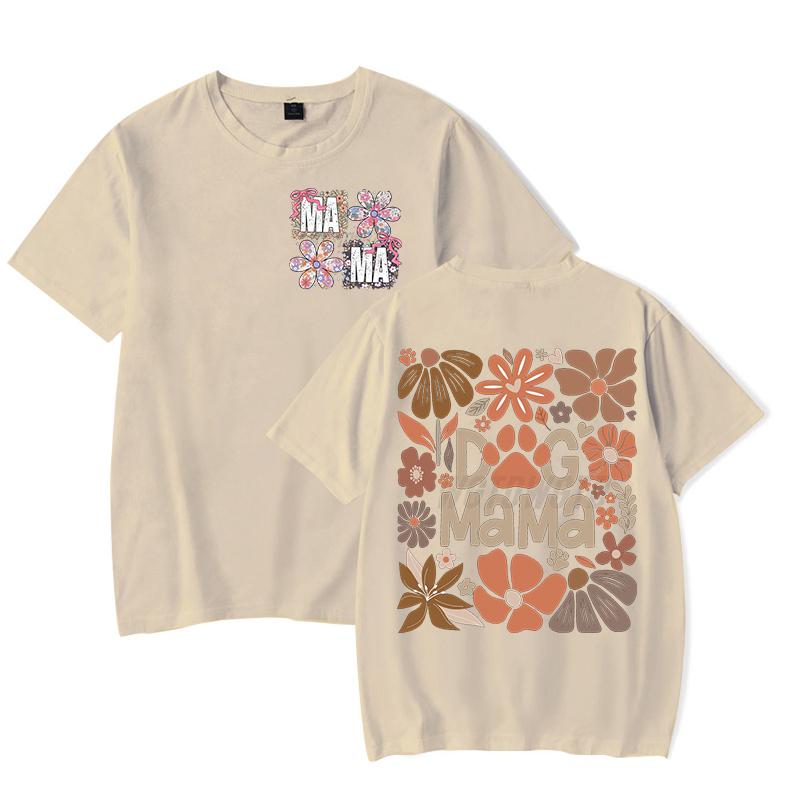 Dog Mama Fashion Casual T-shirts Funny Gift for Dog Owner Short Sleeve Tee Floral Boho Vintage T-Shirt Design Women's Clothing