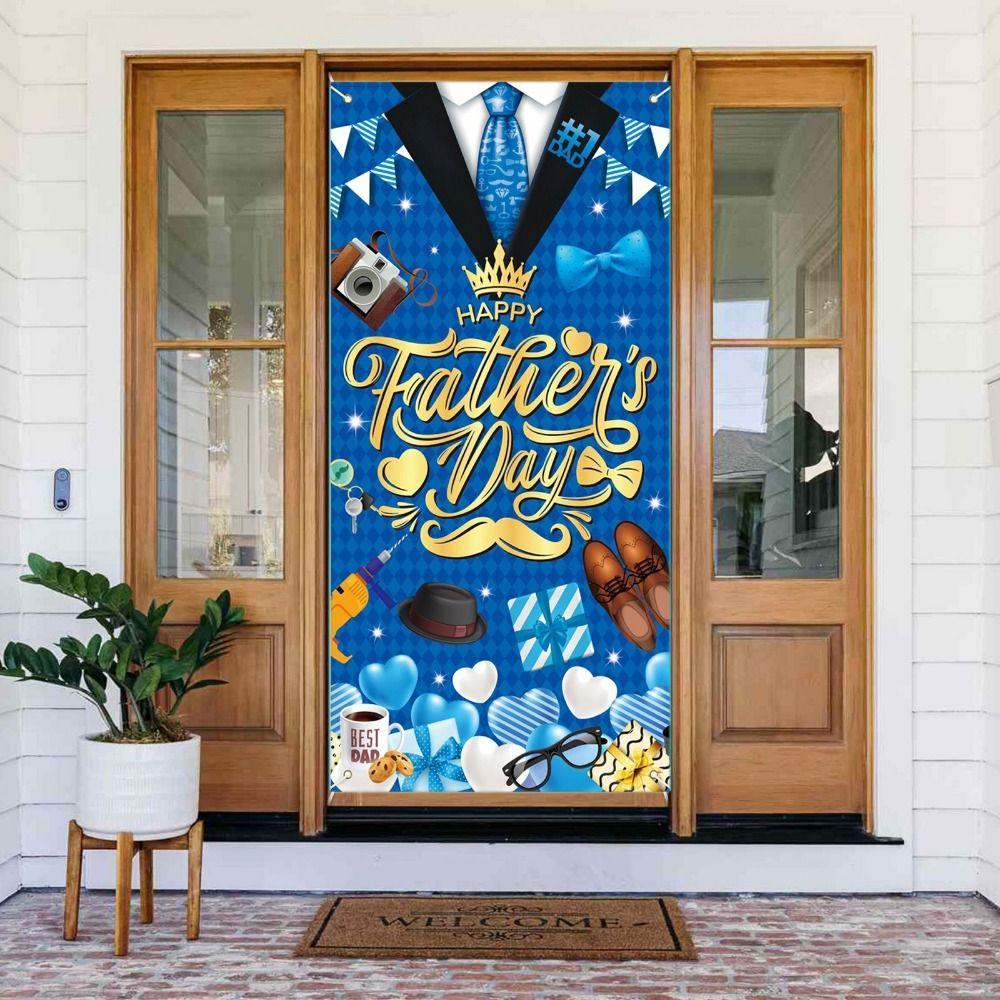 Celebrate Happy Father's Day Background Blue Gold Photo Flag Props Photography Props