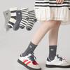 5pairs/set Girls Fashion Striped Baby Socks Spring Autumn Soft Cotton Elastic Knitted Bow Grey Socks Toddler Kids Mid Tube Socks
