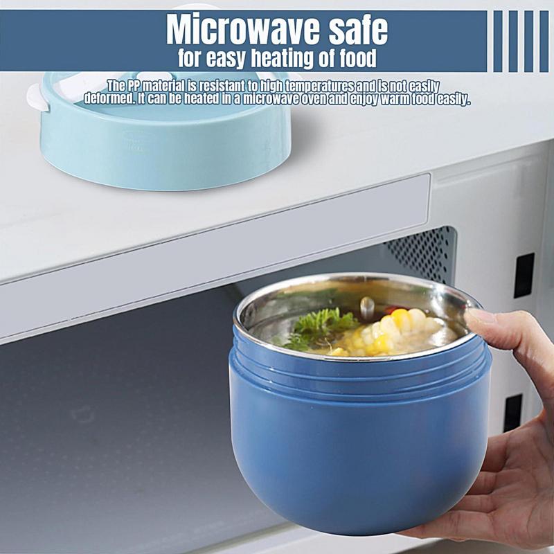 600ml Portable Sealed Thermal Lunch Box For Kids Stainless Steel Bento Box with Spoon Insulated Leak-proof Food Container
